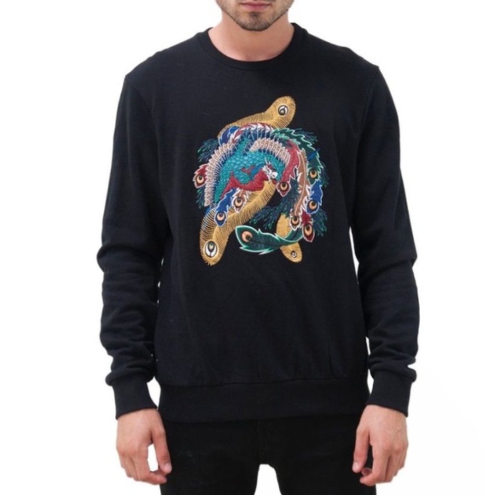 Eleven Paris Nolan Embroidered Feather Sweatshirt - Black/Multi - L